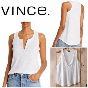 Vince 100 % LINEN Split neck Tank Top
